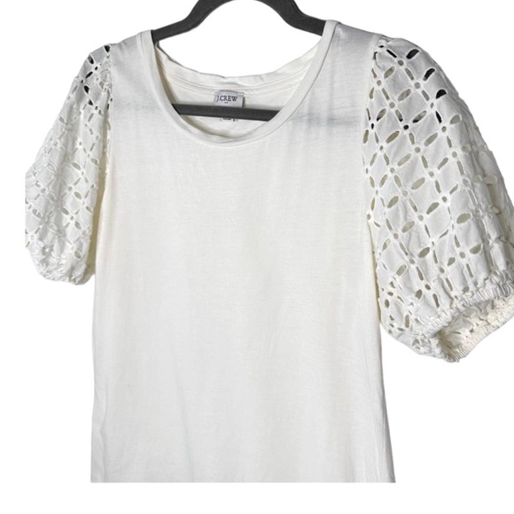 J. Crew Eyelet Puff Short Sleeve Tee Blouse Crewneck - Picture 3 of 9
